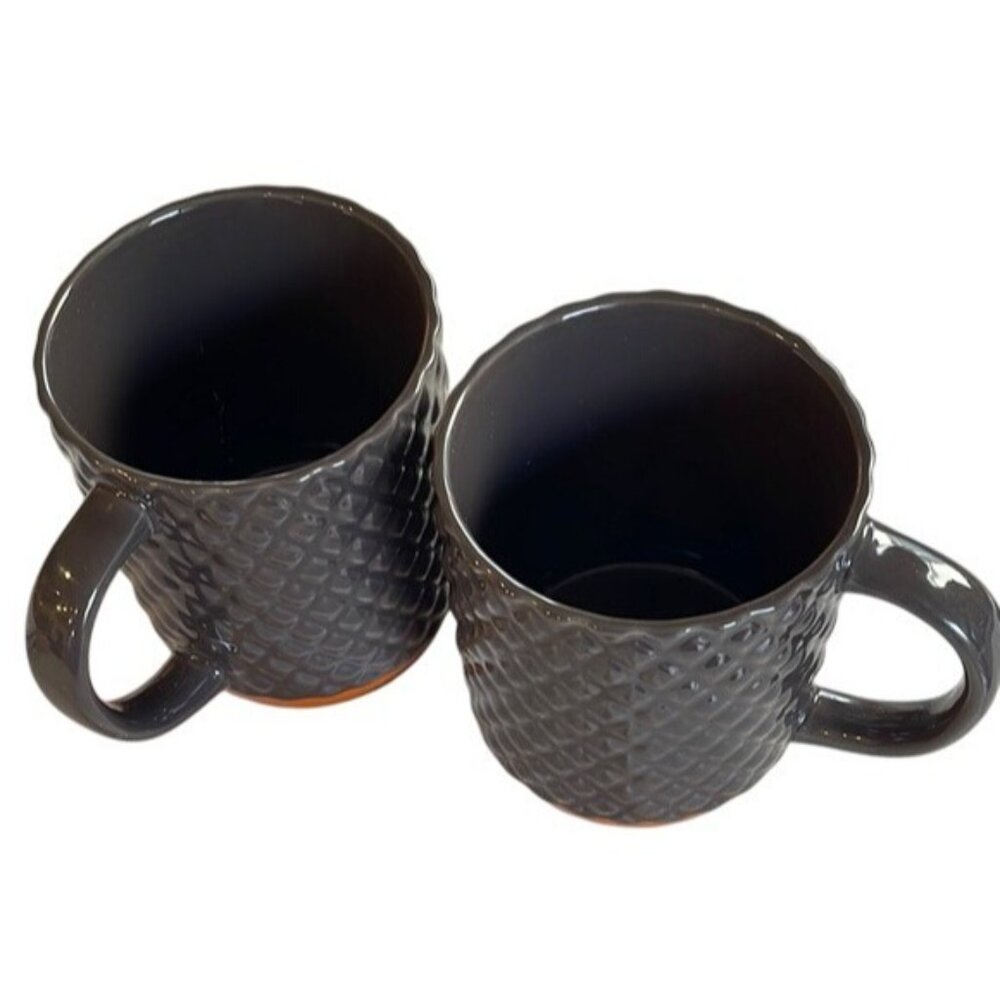 Clay Art Brown Mugs Set of 2 Pineapple Textured for Coffee, Tea Dining Decor - Picture 2 of 5